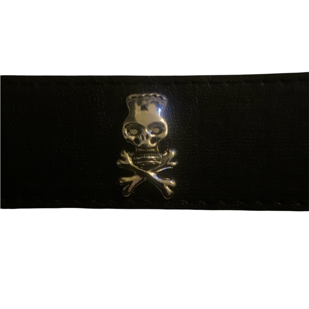 NWT Black Leather Belt with Frankenstein Skull and Crossbones N11